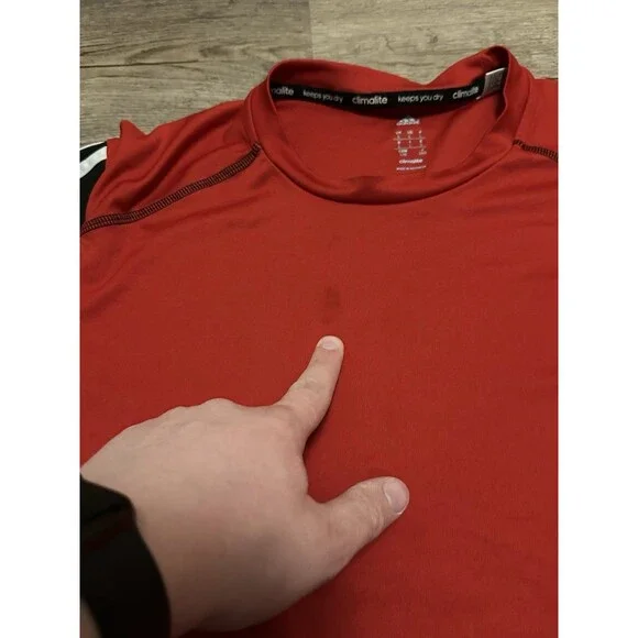 Adidas Climalite Shirt Mens Large Red Soccer Training Jersey 3 Stripe 8 Top - Picture 3 of 12